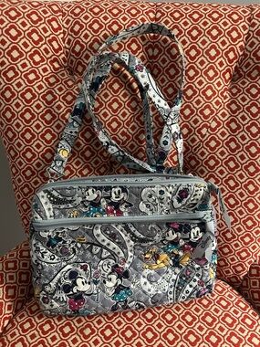 Vera Bradley Disney Gray Quilted Mickey & Minnie Crossbody Bag with Accent Color